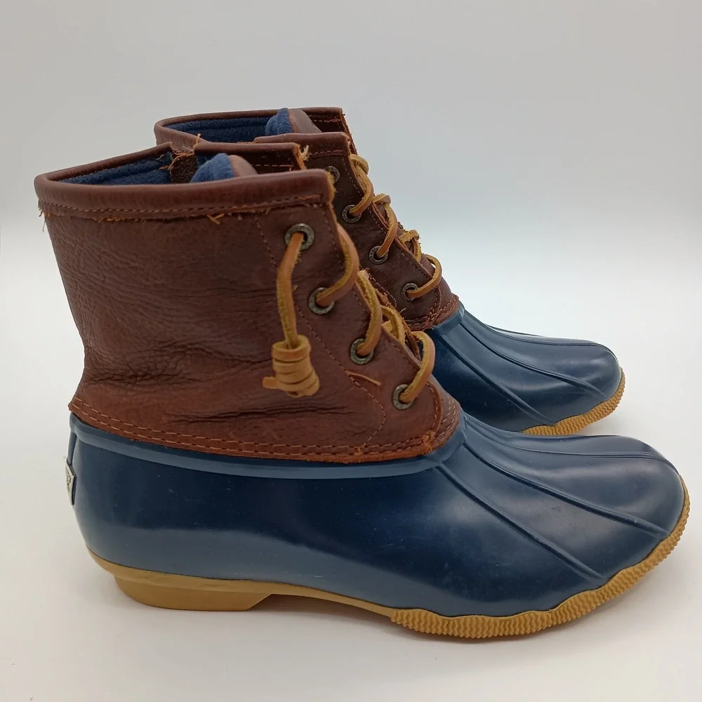 Sperry Saltwater Duck Boots Navy Brown Waterproof Rain Boots STS91175 Womens 8 M